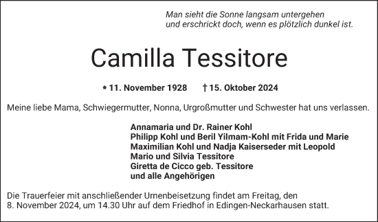 Traueranzeige von Camilla Tessitore von Mannheimer Morgen