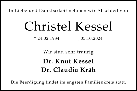 Traueranzeige von Christine Kessler von Mannheimer Morgen