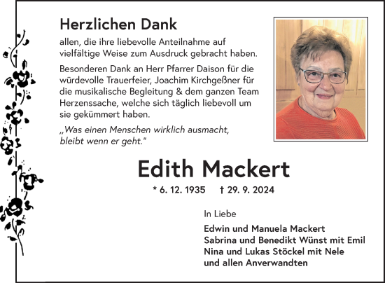 Traueranzeige von Edith Mackert von Fränkische Nachrichten