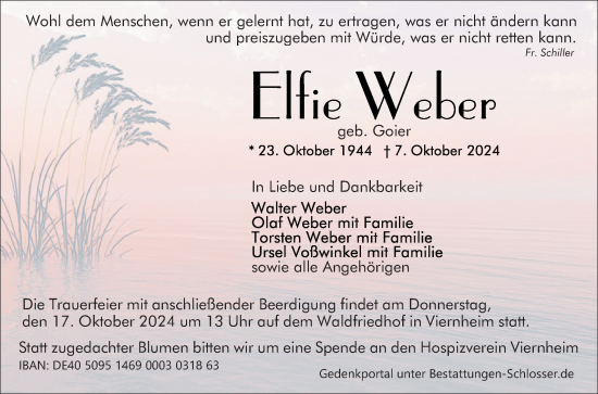 Traueranzeige von Elfie Weber von Mannheimer Morgen