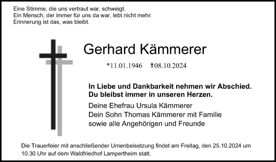 Traueranzeige von Gerhard Kämmerer von Mannheimer Morgen