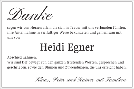 Traueranzeige von Heidi Egner von Mannheimer Morgen