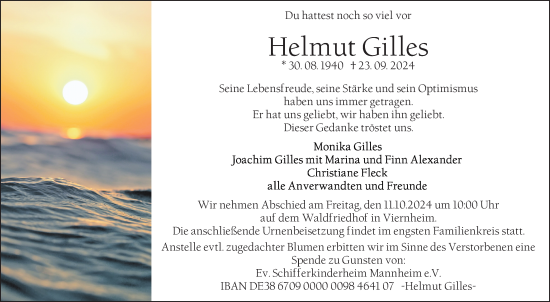 Traueranzeige von Helmut Gilles von Mannheimer Morgen