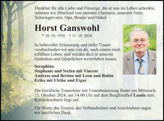 Traueranzeige von Horst Ganswohl von Fränkische Nachrichten