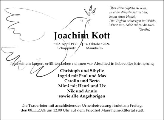 Traueranzeige von Joachim Kott von Mannheimer Morgen