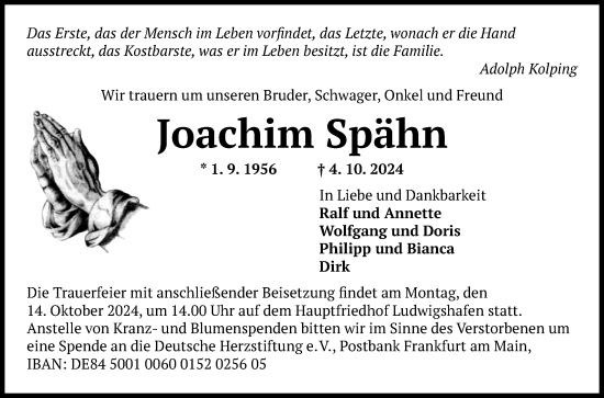 Traueranzeige von Joachim Spähn von Mannheimer Morgen