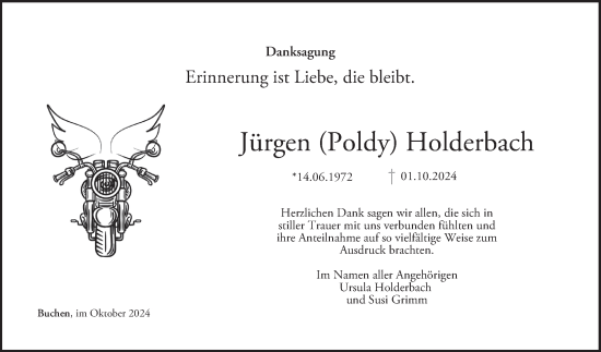 Traueranzeige von Jürgen Holderbach von Fränkische Nachrichten