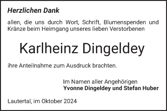 Traueranzeige von Karlheinz Dingeldey von Bergsträßer Anzeiger