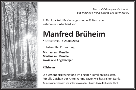 Traueranzeige von Manfred Brüheim von Fränkische Nachrichten