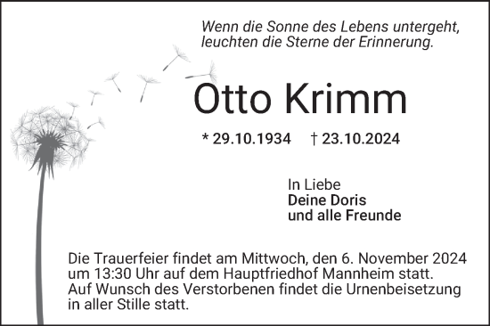 Traueranzeige von Otto Krimm von Mannheimer Morgen