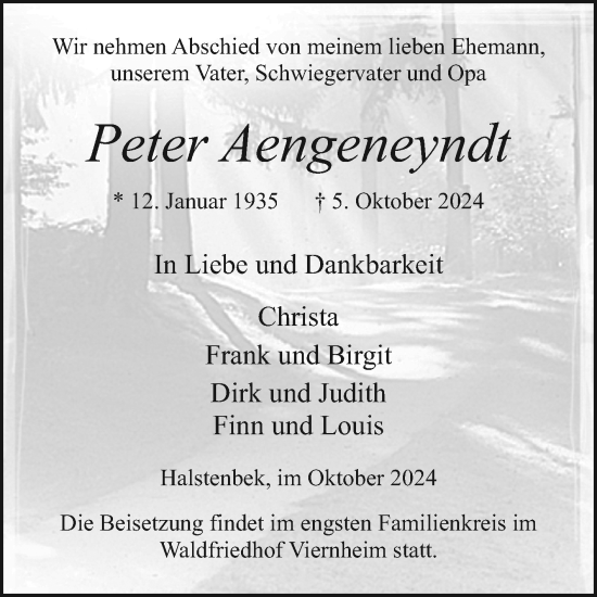 Traueranzeige von Peter Aengeneyndt von Mannheimer Morgen