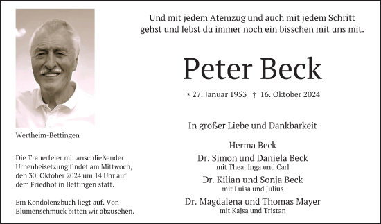 Traueranzeige von Peter Beck von Fränkische Nachrichten