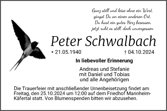 Traueranzeige von Peter Schwalbach von Mannheimer Morgen