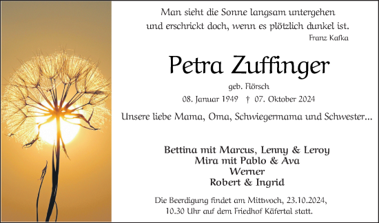 Traueranzeige von Petra Zuffinger von Mannheimer Morgen