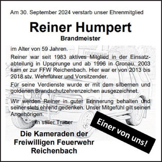 Traueranzeige von Reiner Humpert von Bergsträßer Anzeiger