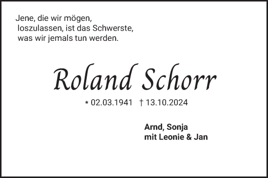 Traueranzeige von Roland Schorr von Mannheimer Morgen