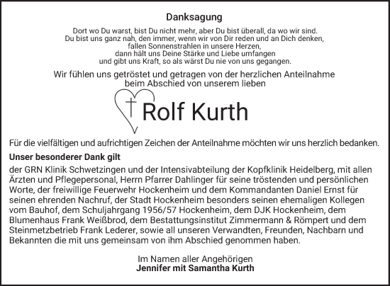 Traueranzeige von Rolf Kurth von Schwetzinger Zeitung