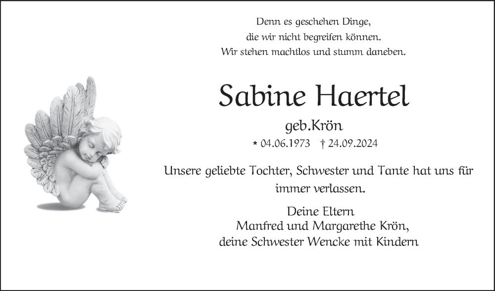  Traueranzeige für Sabine Haertel vom 05.10.2024 aus Mannheimer Morgen