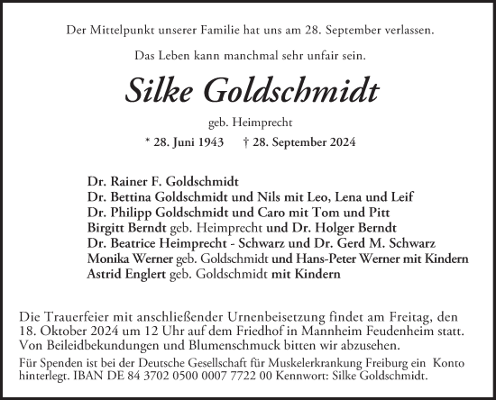 Traueranzeige von Silke Goldschmidt von Mannheimer Morgen