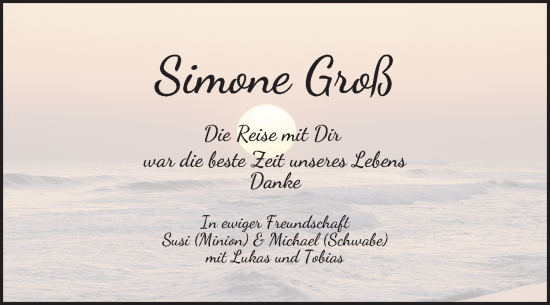 Traueranzeige von Simone Groß von Fränkische Nachrichten