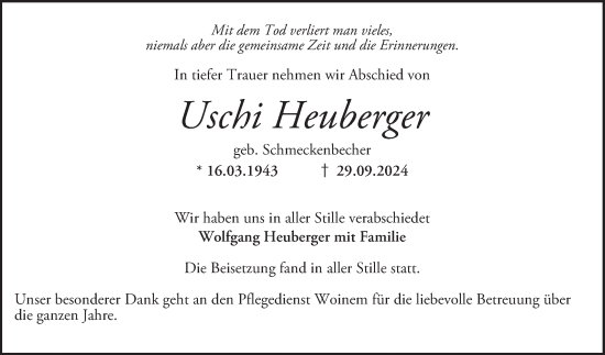 Traueranzeige von Uschi Heuberger von Mannheimer Morgen