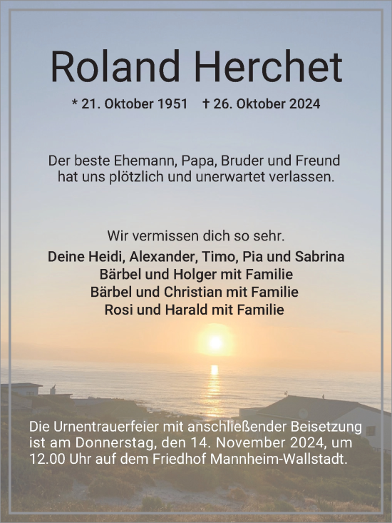 Traueranzeige von Roland Herchet von Mannheimer Morgen