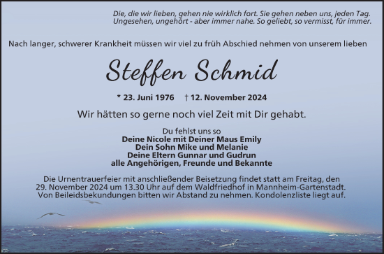 Traueranzeige von Steffen Schmid von Mannheimer Morgen