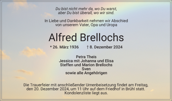 Traueranzeige von Alfred Brellochs von Mannheimer Morgen