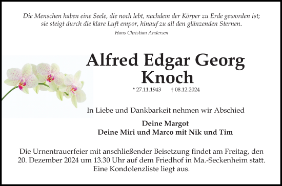 Traueranzeige von Alfred Edgar Knoch von Mannheimer Morgen