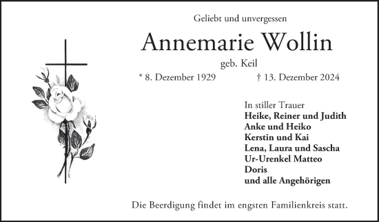 Traueranzeige von Annemarie Wollin von Bergsträßer Anzeiger