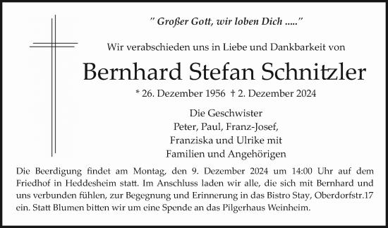 Traueranzeige von Bernhard  Schnitzler von Mannheimer Morgen