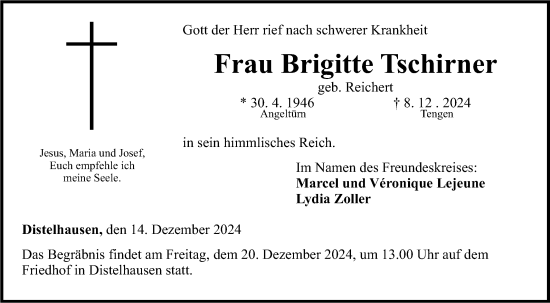 Traueranzeige von Brigitte Tschirner von Fränkische Nachrichten