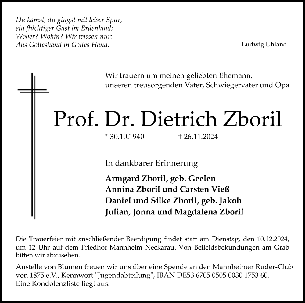  Traueranzeige für Dietrich Zboril vom 04.12.2024 aus Mannheimer Morgen