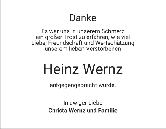 Traueranzeige von Heinz Wernz von Schwetzinger Zeitung