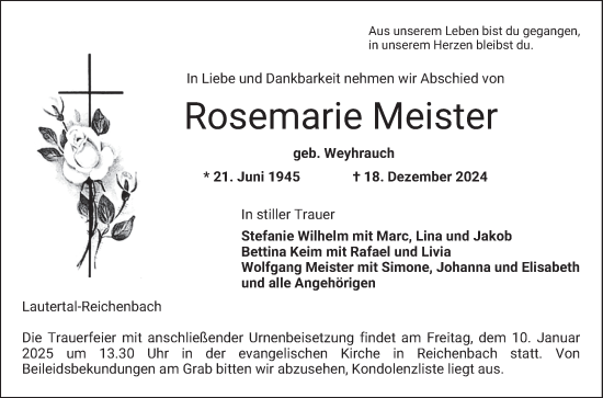 Traueranzeige von Rosemarie Meister von Bergsträßer Anzeiger