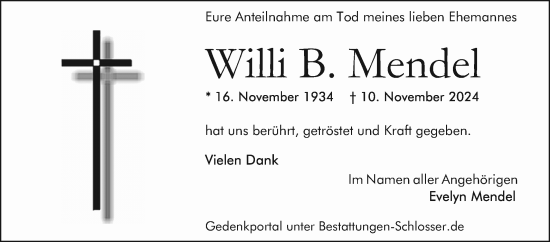 Traueranzeige von Willi Mendel von Mannheimer Morgen