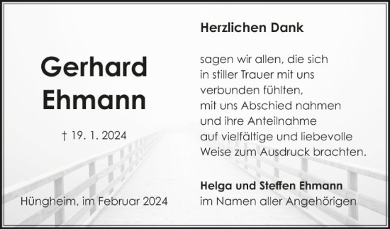 Traueranzeige von Gerhard Ehmann von Fränkische Nachrichten