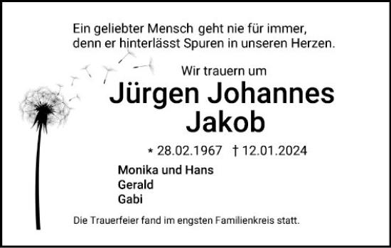 Traueranzeige von Jürgen Johannes Jakob von Bergsträßer Anzeiger