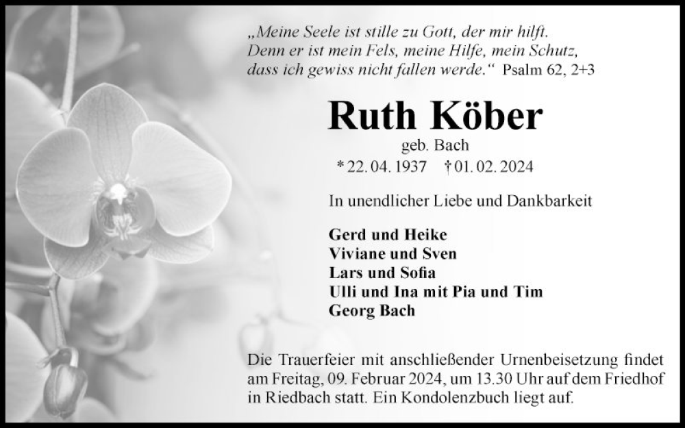  Traueranzeige für Ruth Körber vom 06.02.2024 aus Fränkische Nachrichten