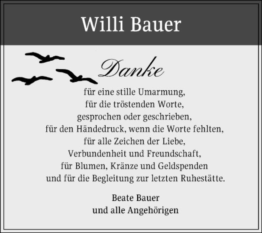  Traueranzeige für Willi Bauer vom 17.02.2024 aus Bergsträßer Anzeiger