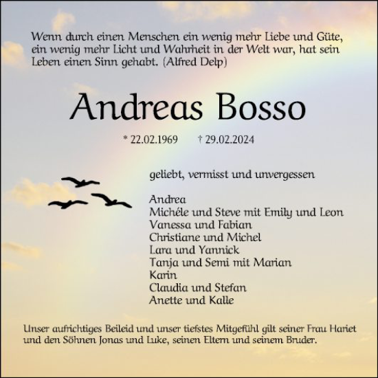 Traueranzeige von Andreas Bosso von Mannheimer Morgen