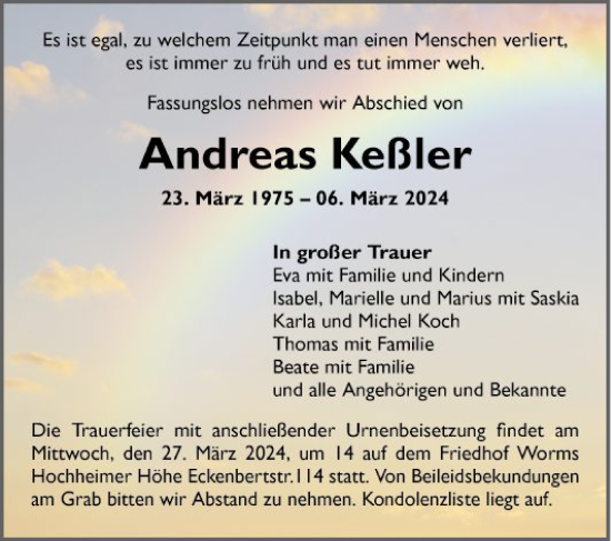 Traueranzeige von Andreas Keßler von Mannheimer Morgen