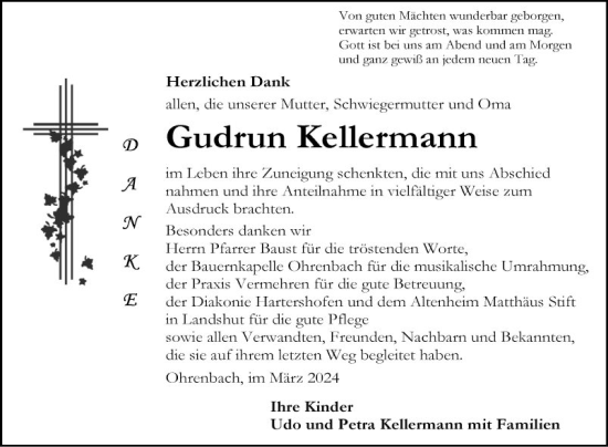 Traueranzeige von Gudrun Kellermann von Fränkische Nachrichten