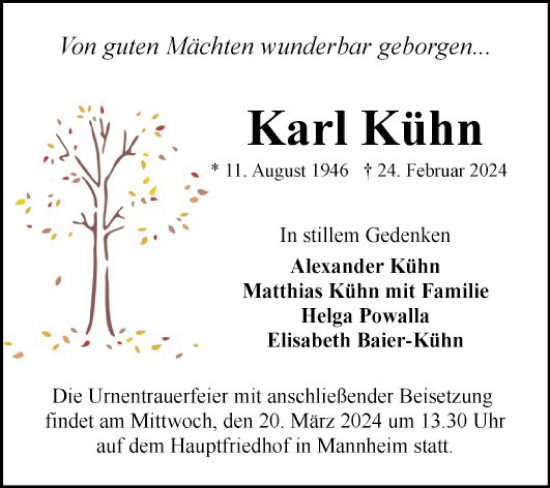 Traueranzeige von Karl Kühn von Mannheimer Morgen