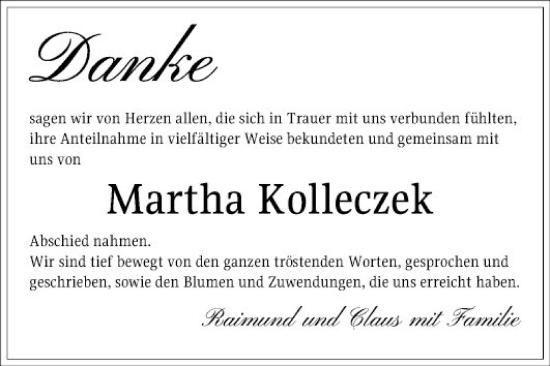 Traueranzeige von Martha Kolleczek von Bergsträßer Anzeiger