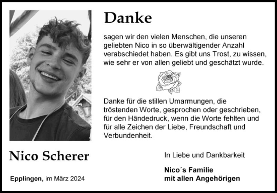 Traueranzeige von Nico Scherer von Fränkische Nachrichten