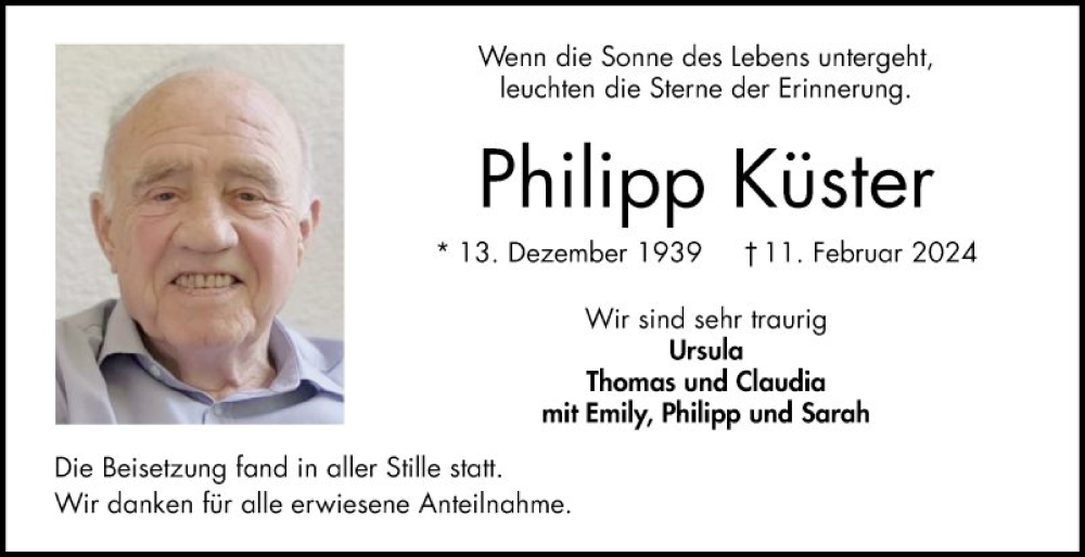  Traueranzeige für Philipp Küster vom 16.03.2024 aus Bergsträßer Anzeiger