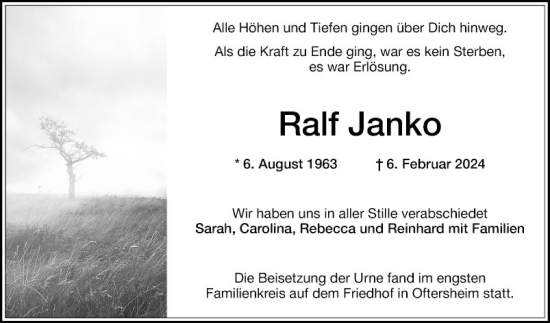 Traueranzeige von Ralf Janko von Schwetzinger Zeitung