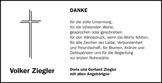 Traueranzeige von Volker Ziegler von Mannheimer Morgen