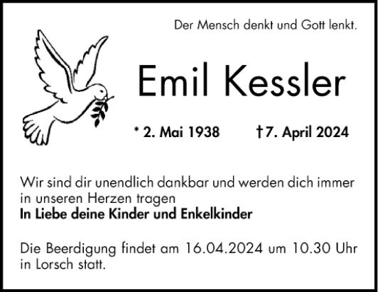 Traueranzeige von Emil Kessler von Bergsträßer Anzeiger